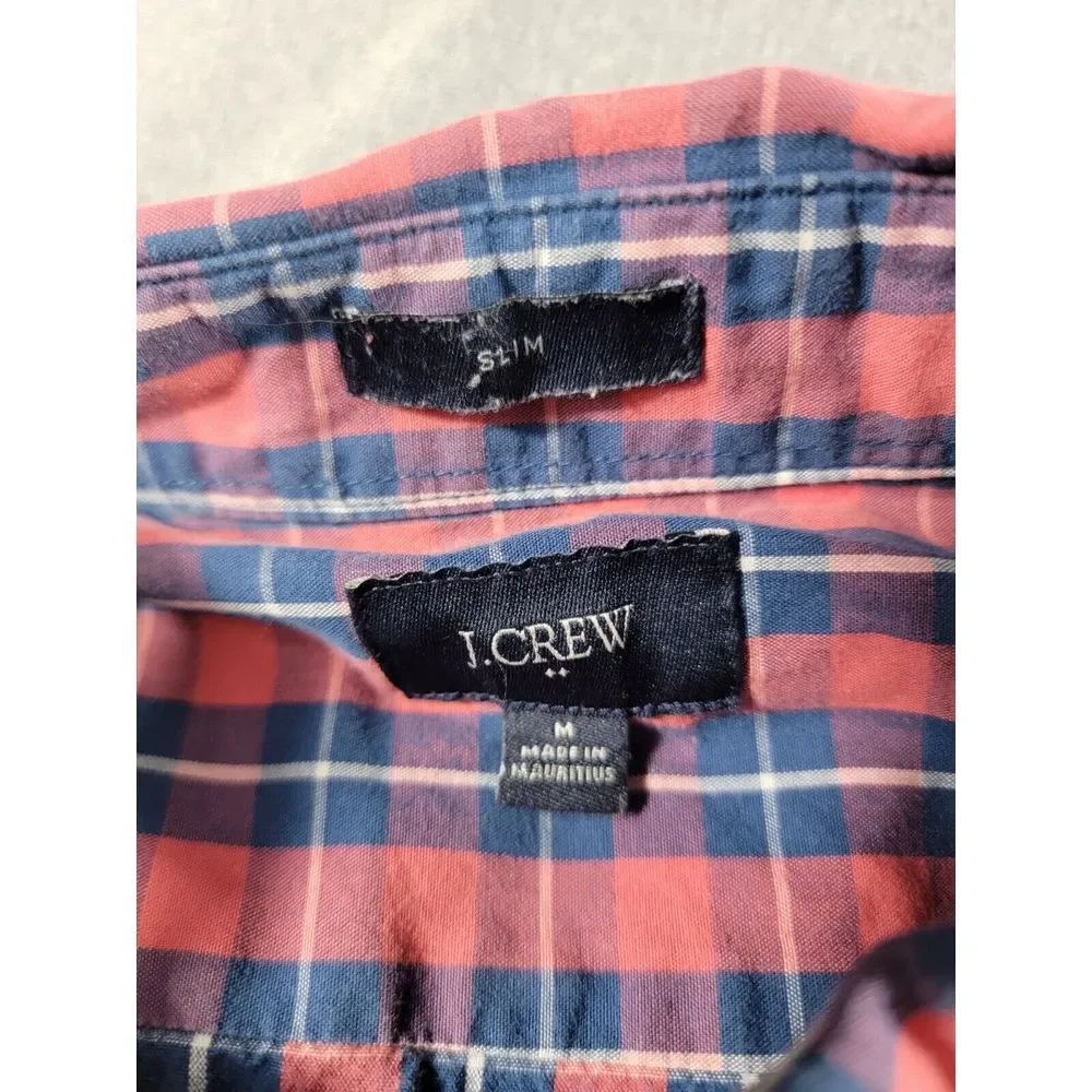 J Crew Button up‎ Shirt Mens Medium Slim Fit Red Blue Plaid Long Sleeve